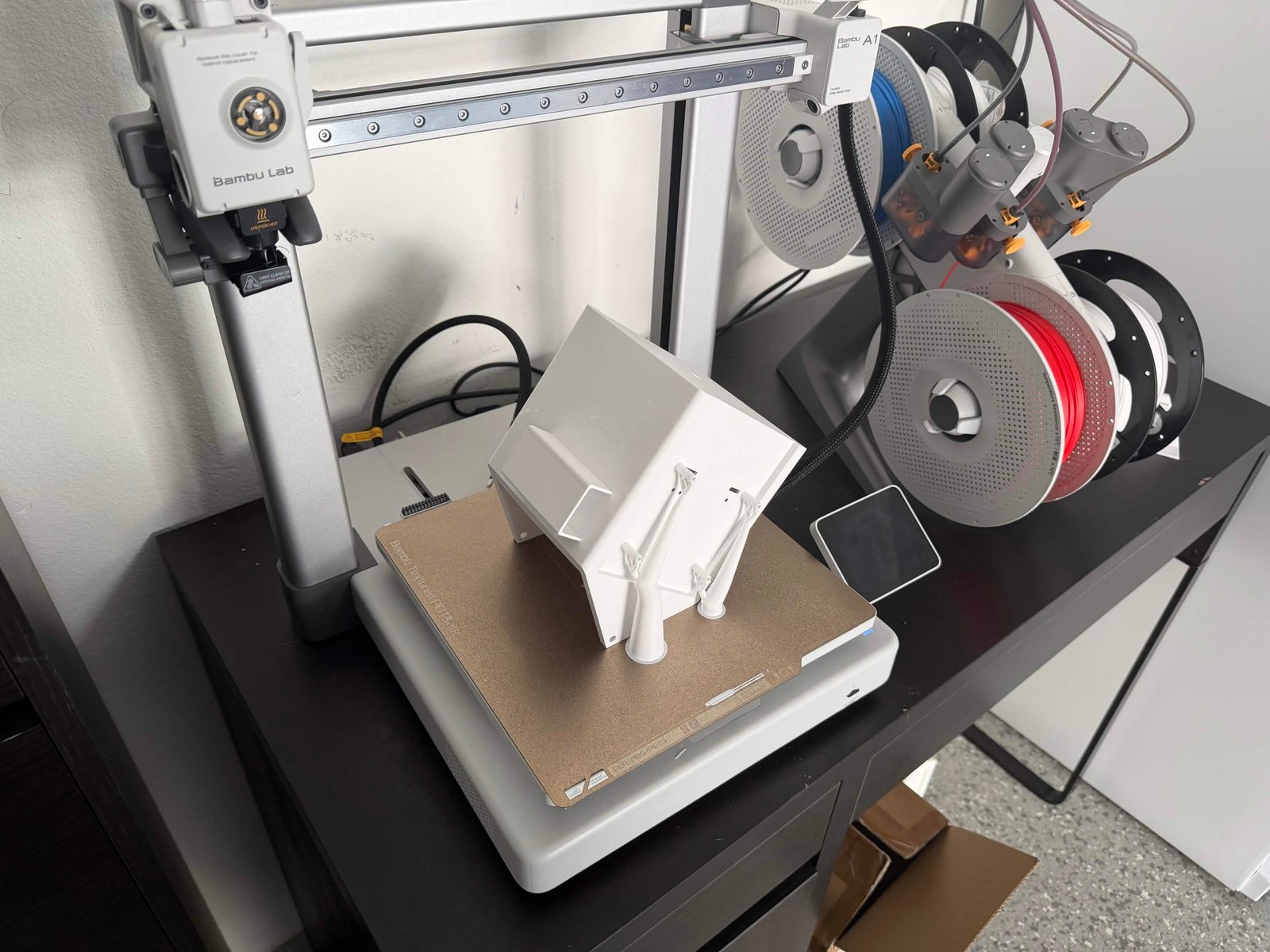 The first sensor-integrated nest frame, still on the printer bed